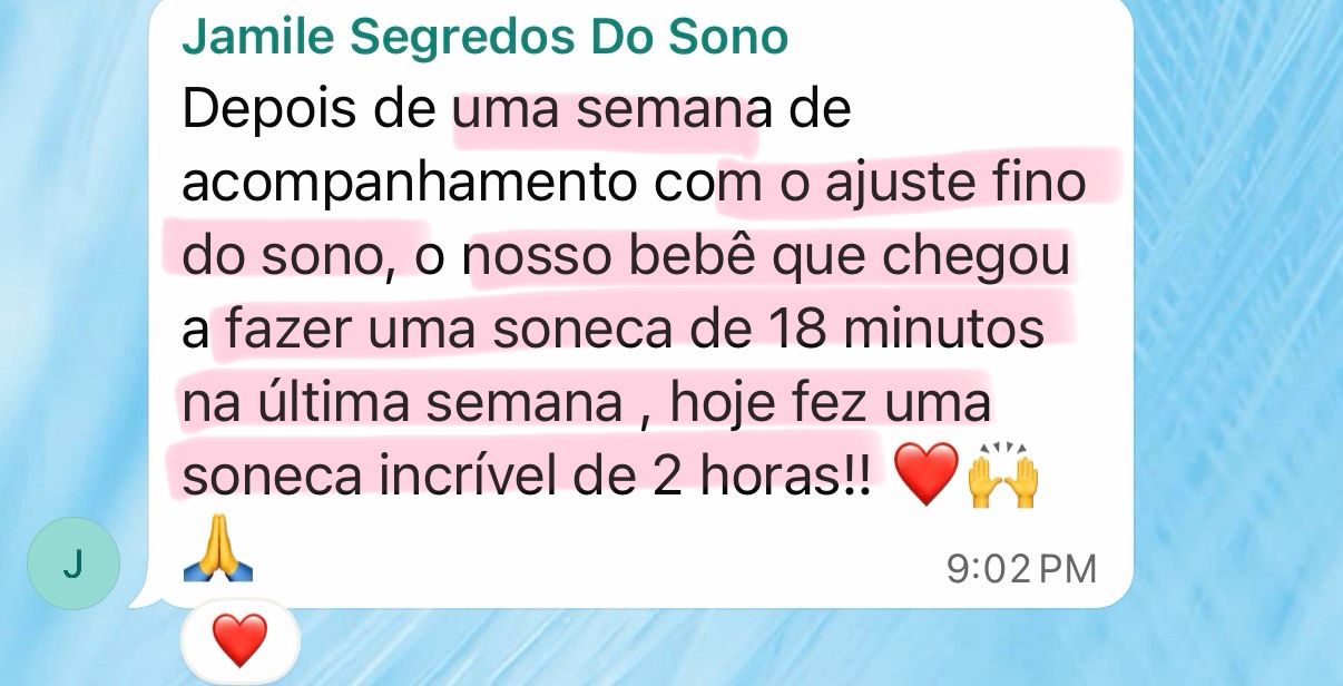 Depoimento da Jamile, mãe do Bernardo, no grupo AFS: depois de uma semana de acompanhamento, soneca passou de 18 minutos para 2 horas
