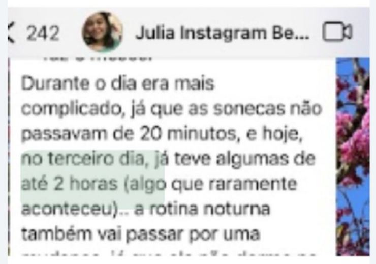 Print da conversa de Julia com as Doutoras do Berço