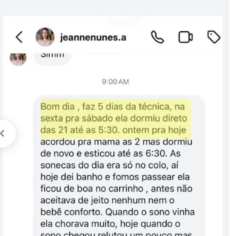 Print da conversa de Jeanne com as Doutoras do Berço
